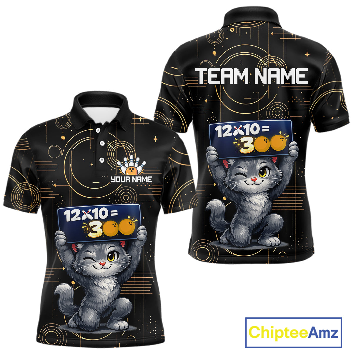 Custom Funny Cat Bowling Math Shirt Polo & 1/4-Zip Bowling League Jersey Bowling Outfit for Men QZT927