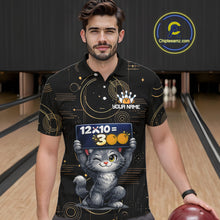 Load image into Gallery viewer, Custom Funny Cat Bowling Math Shirt Polo &amp; 1/4-Zip Bowling League Jersey Bowling Outfit for Men QZT927