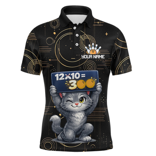 Custom Funny Cat Bowling Math Shirt Polo & 1/4-Zip Bowling League Jersey Bowling Outfit for Men QZT927