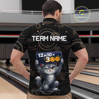 Custom Funny Cat Bowling Math Shirt Polo & 1/4-Zip Bowling League Jersey Bowling Outfit for Men QZT927