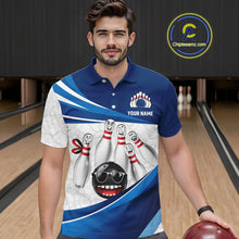 Load image into Gallery viewer, Blue Funny Bowling Shirt Custom Pattern Bowling Team Jersey Polo &amp; 1/4-Zip Bowling Gift for Men QZT930