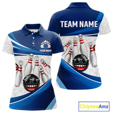 Load image into Gallery viewer, Blue Funny Bowling Shirt Custom Pattern Bowling Team Jersey Polo &amp; 1/4-Zip Bowling Gift for Women QZT930