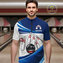 Load image into Gallery viewer, Blue Funny Bowling Shirt Custom Pattern Bowling Team Jersey Polo &amp; 1/4-Zip Bowling Gift for Men QZT930