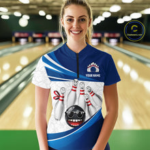 Load image into Gallery viewer, Blue Funny Bowling Shirt Custom Pattern Bowling Team Jersey Polo &amp; 1/4-Zip Bowling Gift for Women QZT930
