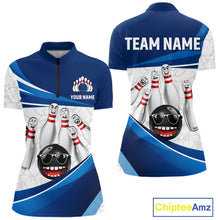 Load image into Gallery viewer, Blue Funny Bowling Shirt Custom Pattern Bowling Team Jersey Polo &amp; 1/4-Zip Bowling Gift for Women QZT930