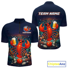 Load image into Gallery viewer, Navy blue shirt with a lobster design and 'Team Name' text on a white background