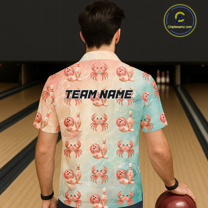Custom Floral Crab Bowling Hawaiian Shirts for Men Women Bowling Team Jersey QZT1071