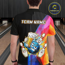 Load image into Gallery viewer, Person wearing a colorful bowling-themed shirt with 'Team Name' text in a bowling alley.