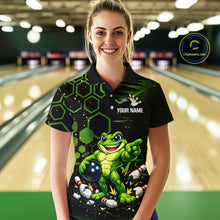 Load image into Gallery viewer, Custom Funny Green Frog Bowling Team Jersey Ugly Bowling Shirt for Women Polo &amp; 1/4-Zip QZT844