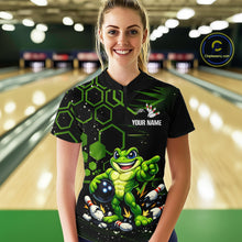 Load image into Gallery viewer, Custom Funny Green Frog Bowling Team Jersey Ugly Bowling Shirt for Women Polo &amp; 1/4-Zip QZT844