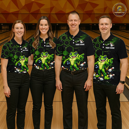 Custom Funny Green Frog Bowling Team Jersey Ugly Bowling Shirt for Women Polo & 1/4-Zip QZT844