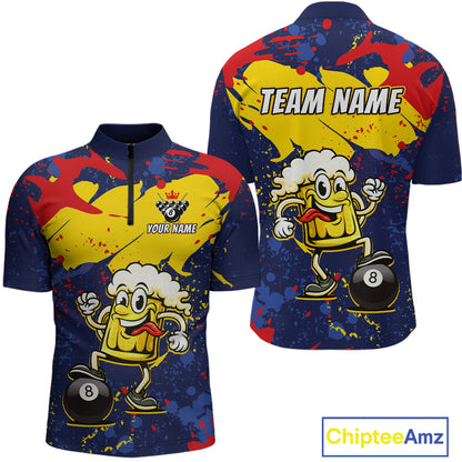 Funny Beer 8 Ball Billiard Shirt for Men Custom Billiard Jersey Pool Shirt Polo & Quarter-Zip BHT19