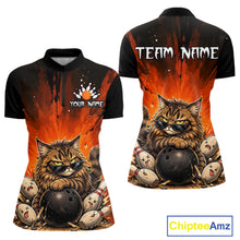 Load image into Gallery viewer, Bowling jersey with a cat holding a bowling ball design on a white background