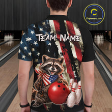Load image into Gallery viewer, Custom American Flag Raccoon Bowling Shirts for Men Patriotic Bowling League Jersey Outfit QZT1128