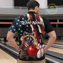 Load image into Gallery viewer, Custom American Flag Raccoon Bowling Shirts for Men Patriotic Bowling League Jersey Outfit QZT1128