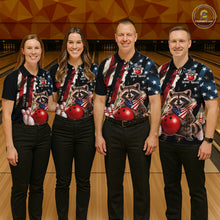 Load image into Gallery viewer, Custom American Flag Raccoon Bowling Shirts for Women Patriotic Bowling League Jersey Outfit QZT1128