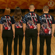 Load image into Gallery viewer, Custom American Flag Raccoon Bowling Shirts for Women Patriotic Bowling League Jersey Outfit QZT1128