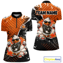 Load image into Gallery viewer, Custom Orange Funny Duck Bowling Team Shirt for Women Bowling League Jersey Polo &amp; Quarter-Zip QZT895