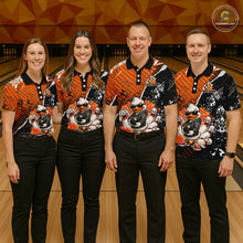 Load image into Gallery viewer, Custom Orange Funny Duck Bowling Team Shirt for Men Bowling League Jersey Polo &amp; Quarter-Zip QZT895