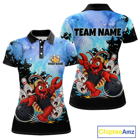 Custom Funny Crawfish Bowling Team Jersey for Women Bowling Shirt Polo & 1/4 Zip QZT1015
