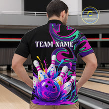 Load image into Gallery viewer, Person wearing a colorful bowling-themed shirt with 'TEAM NAME' text in a bowling alley.