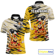 Load image into Gallery viewer, Customizable polo shirt with cartoon pizza design and 'Team Name' text on a white background.