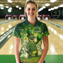 Load image into Gallery viewer, Custom Green Funny Alligator Bowling Shirt Samrock Pattern Bowling St. Patrick's Day for Women QZT935