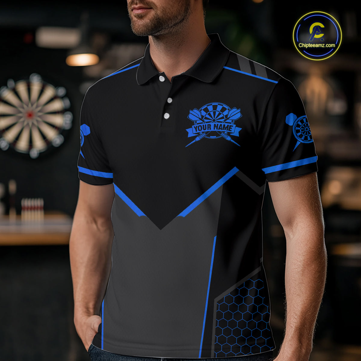 Personalized Blue Dart Team Shirt for Men Custom Dart Jersey Polo & 1/4-Zip Dartboard Outfit DHT16