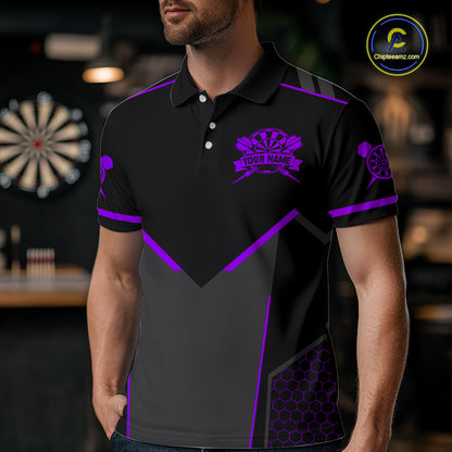Personalized Purple Dart Team Shirt for Men Custom Dart Jersey Polo & 1/4-Zip Dartboard Outfit DHT16