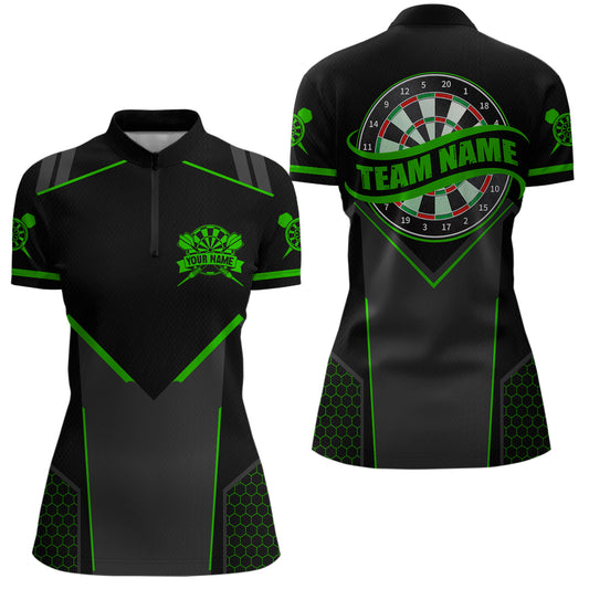 Personalized Green Dart Team Shirt for Women Custom Dart Jersey Polo & 1/4-Zip Dartboard Outfit DHT16