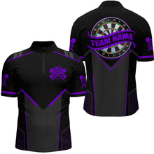 Load image into Gallery viewer, Personalized Purple Dart Team Shirt for Men Custom Dart Jersey Polo &amp; 1/4-Zip Dartboard Outfit DHT16