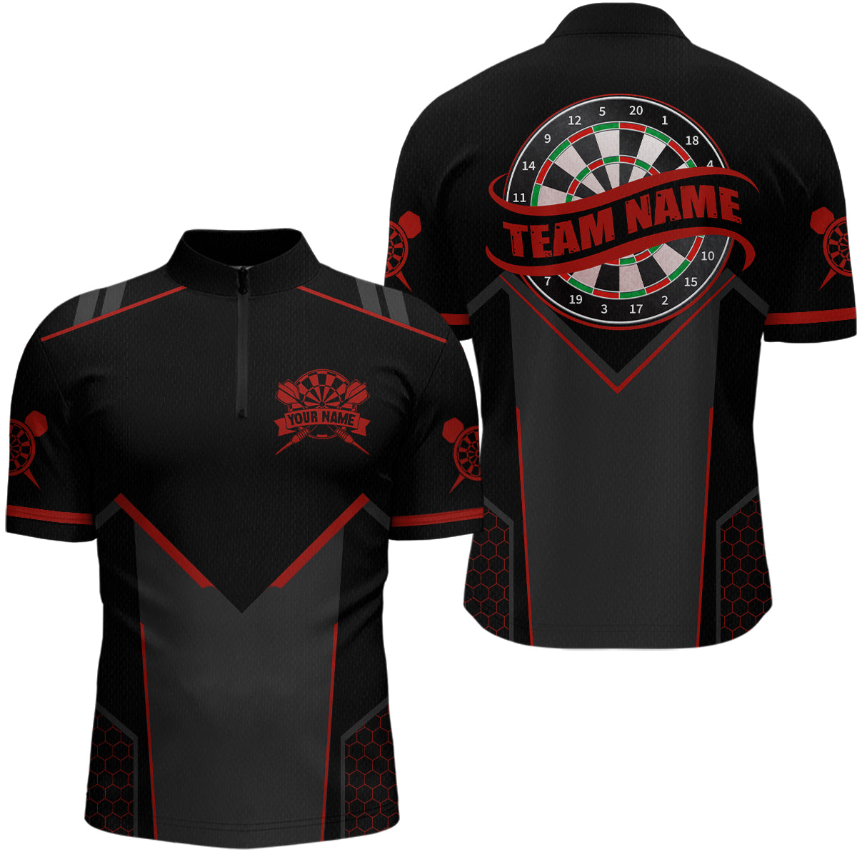 Personalized Red Dart Team Shirt for Men Custom Dart Jersey Polo & 1/4-Zip Dartboard Outfit DHT16