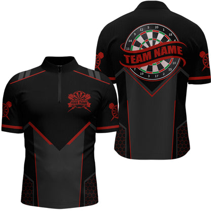 Personalized Red Dart Team Shirt for Men Custom Dart Jersey Polo & 1/4-Zip Dartboard Outfit DHT16