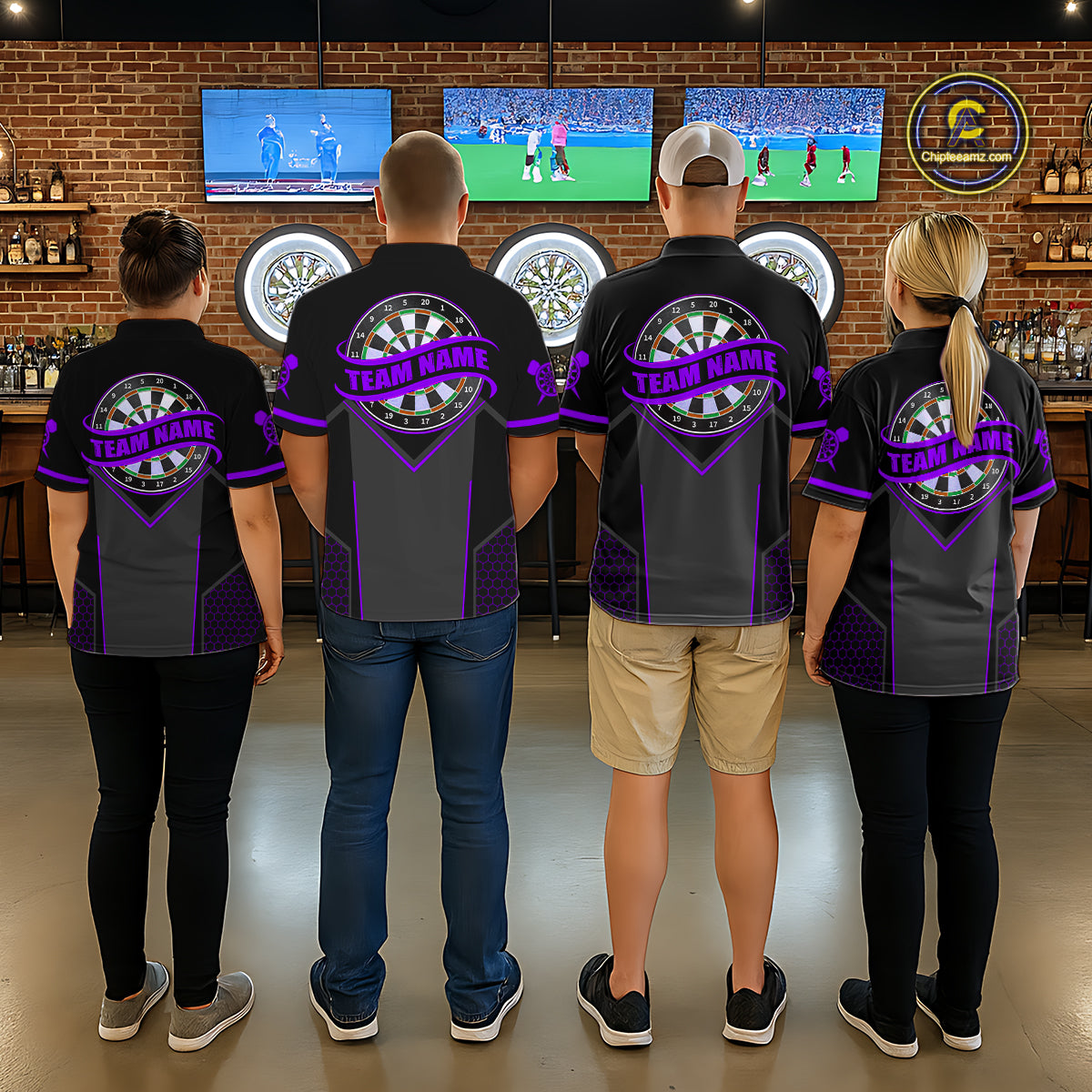 Personalized Purple Dart Team Shirt for Men Custom Dart Jersey Polo & 1/4-Zip Dartboard Outfit DHT16