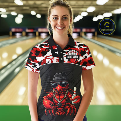 Custom Red Camo Bowling Shirt Crawfish Bowling League for Women Bowling Accessories QZT850