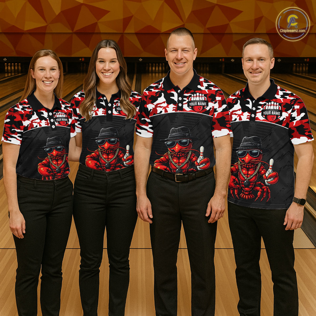 Custom Red Camo Bowling Shirt Crawfish Bowling League for Men Bowling Accessories QZT850