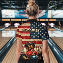 Load image into Gallery viewer, Custom American Flag Retro Dachshund Bowling Shirt Bowling Team Jersey for Women Polo &amp; Quarter-Zip QZT942