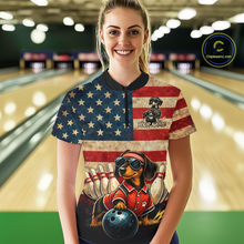 Load image into Gallery viewer, Custom American Flag Retro Dachshund Bowling Shirt Bowling Team Jersey for Women Polo &amp; Quarter-Zip QZT942