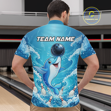 Load image into Gallery viewer, Custom Funny Dolphin Bowling Polo Shirt Blue Ocean Theme Team Jersey Bowling Outfit for Men QZT857