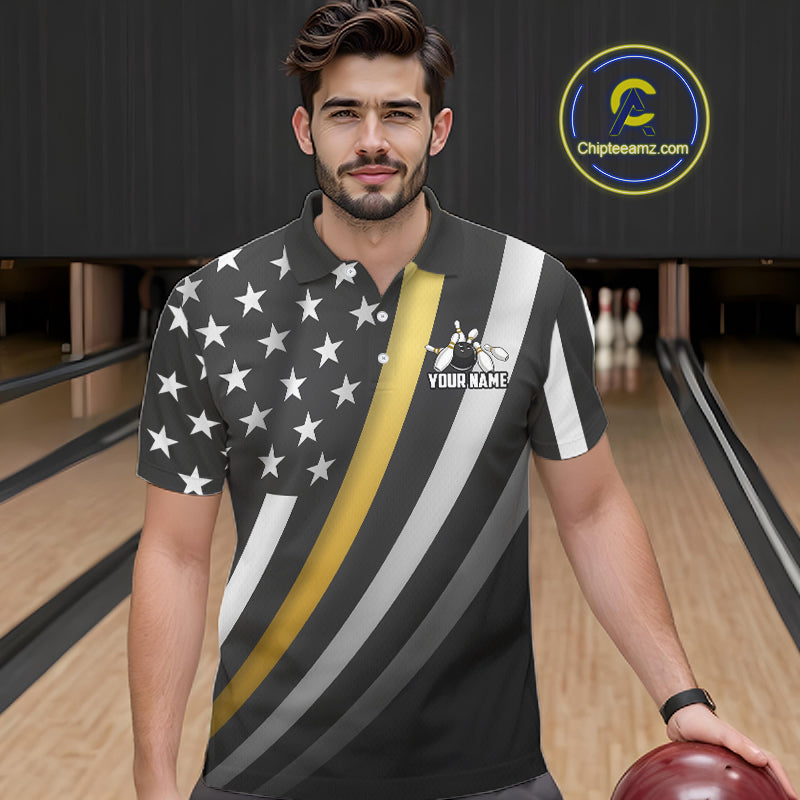 Custom Gold American Flag Bowling Shirt for Women Bowling Team Jersey Bowling Outfit QZT1200