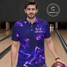 Load image into Gallery viewer, Custom Neon Purple Star Bowling Shirt for Men Bowling Jersey Polo &amp; Quarter-Zip QZT1025