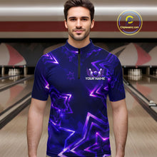 Load image into Gallery viewer, Custom Neon Purple Star Bowling Shirt for Men Bowling Jersey Polo &amp; Quarter-Zip QZT1025