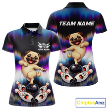 Load image into Gallery viewer, Custom Colorful Funny Pug Dog Bowling Shirt Bowling Jersey for Women Polo &amp; 1/4-Zip Bowling Outfit QZT905