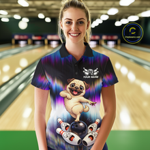 Load image into Gallery viewer, Custom Colorful Funny Pug Dog Bowling Shirt Bowling Jersey for Women Polo &amp; 1/4-Zip Bowling Outfit QZT905