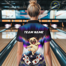 Load image into Gallery viewer, Custom Colorful Funny Pug Dog Bowling Shirt Bowling Jersey for Women Polo &amp; 1/4-Zip Bowling Outfit QZT905