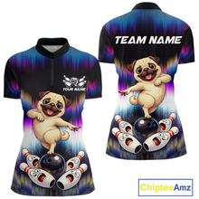 Load image into Gallery viewer, Custom Colorful Funny Pug Dog Bowling Shirt Bowling Jersey for Women Polo &amp; 1/4-Zip Bowling Outfit QZT905