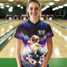 Load image into Gallery viewer, Custom Colorful Funny Pug Dog Bowling Shirt Bowling Jersey for Women Polo &amp; 1/4-Zip Bowling Outfit QZT905