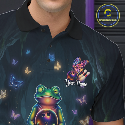 Custom Zen Frog Bowling Shirt for Men Meditation Style Bowling Jersey Polo & 1/4-Zip QZT991