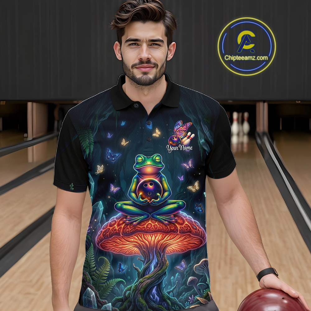 Custom Zen Frog Bowling Shirt for Men Meditation Style Bowling Jersey Polo & 1/4-Zip QZT991
