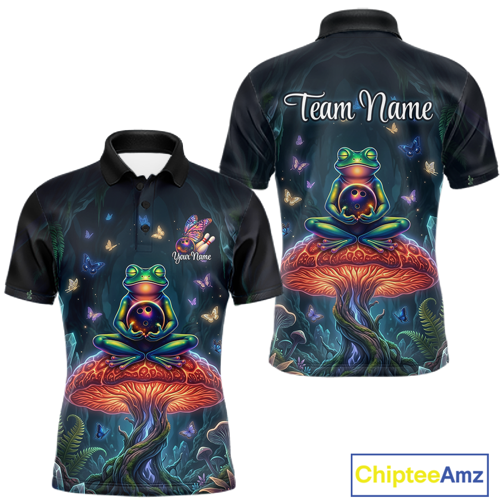 Custom Zen Frog Bowling Shirt for Men Meditation Style Bowling Jersey Polo & 1/4-Zip QZT991